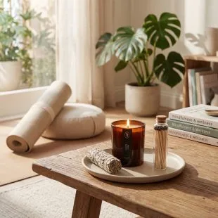 Alternative view of Pure Palo Santo Oil Candle and White Sage Stick Set