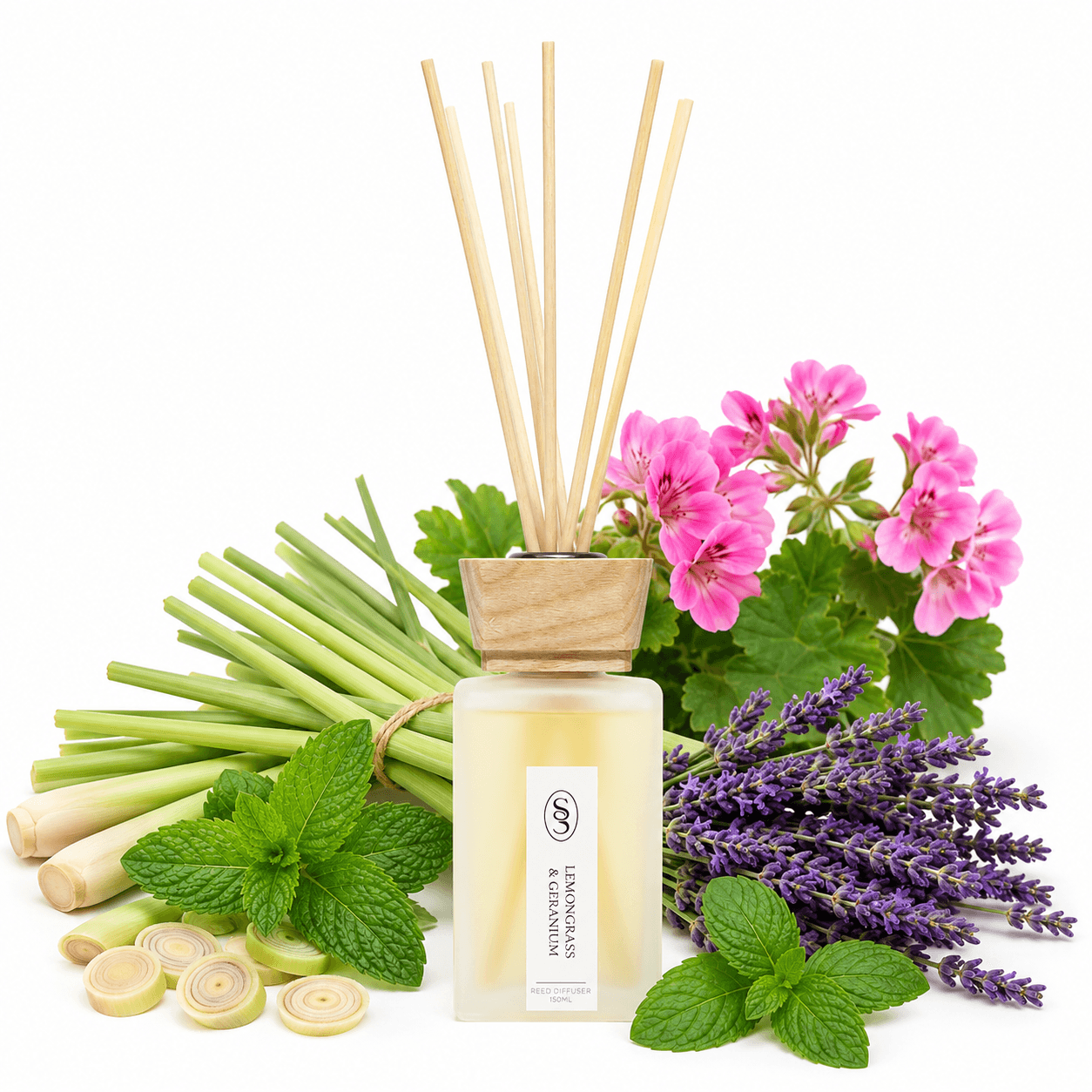 Lemongrass & Geranium Natural Reed Diffuser - Alleviating - Image 2